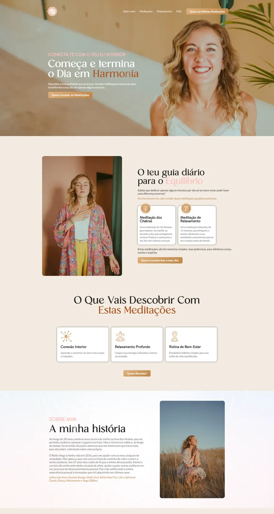 Landing page de meditações criada para Inês Sotelino