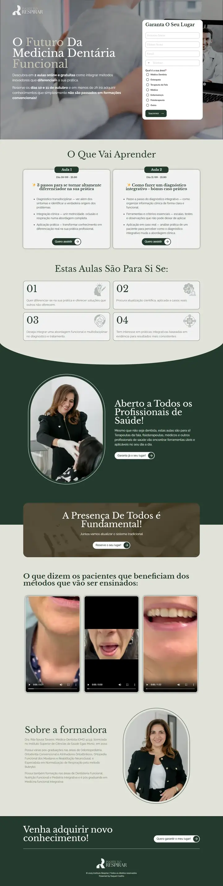 Landing page criado para as aulas gratuitas do Instituto Respirar