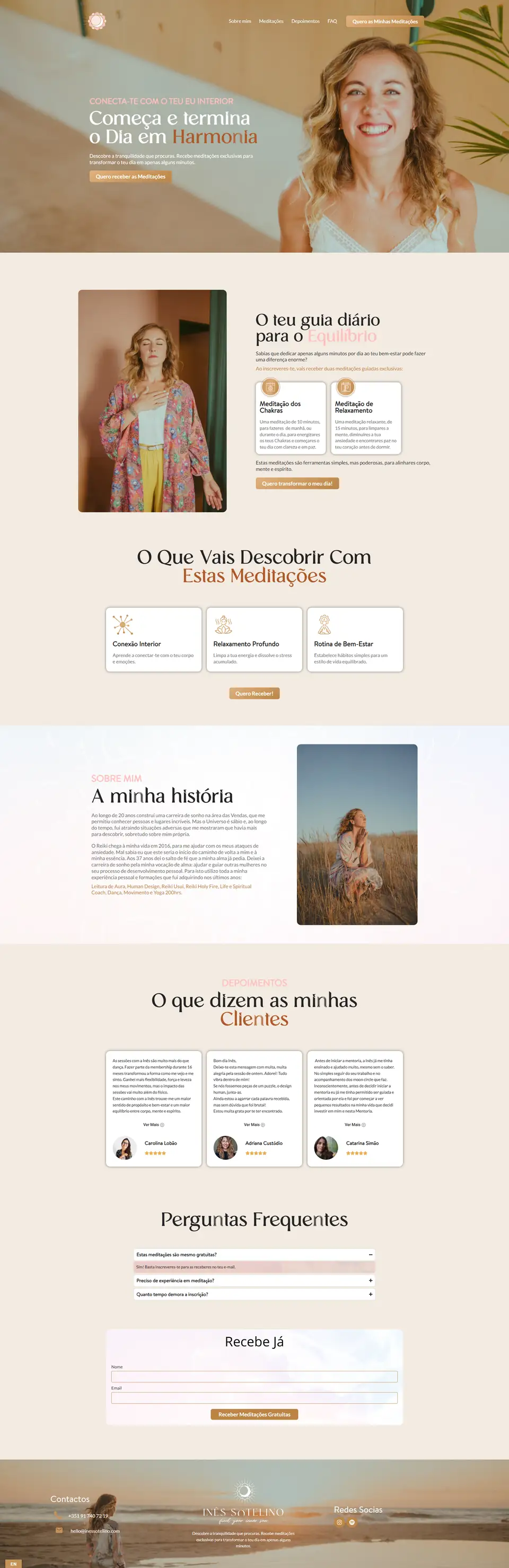 Página completa da landing page de Inês Sotelino